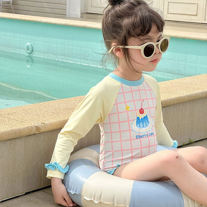 ベビー用水着 ガールズ水着 長袖プリントワンピーススイムウェア【mh0010223】