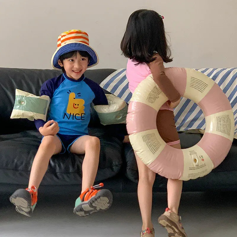 ベビー用水着 ユニセックス水着 プリント長袖トップス+ショートパンツスイムウェア【mh0010224】