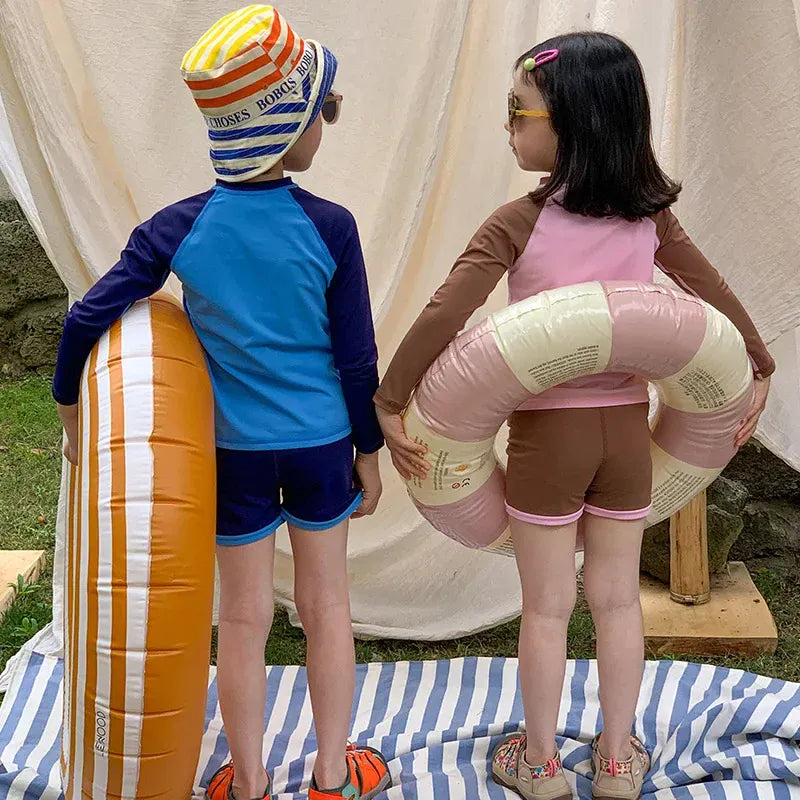 ベビー用水着 ユニセックス水着 プリント長袖トップス+ショートパンツスイムウェア【mh0010224】