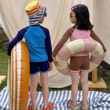 ベビー用水着 ユニセックス水着 プリント長袖トップス+ショートパンツスイムウェア【mh0010224】