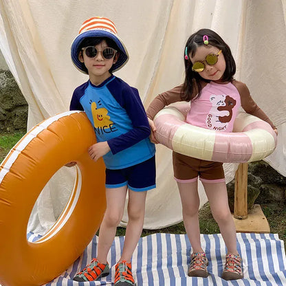 ベビー用水着 ユニセックス水着 プリント長袖トップス+ショートパンツスイムウェア【mh0010224】