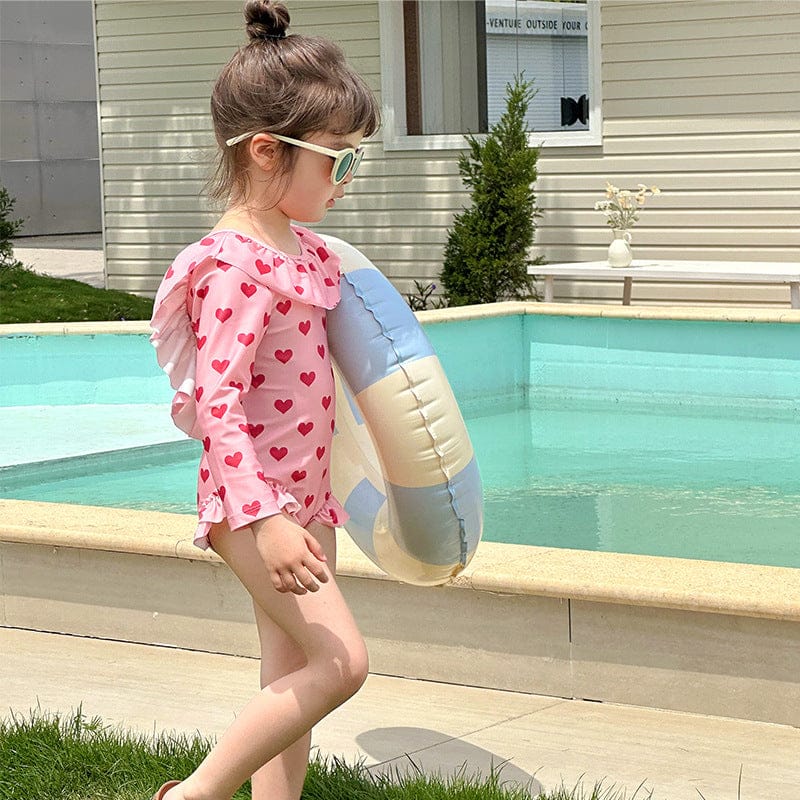 ベビー用水着 ガールズ水着 長袖ハートプリントワンピーススイムウェア【mh0010227】
