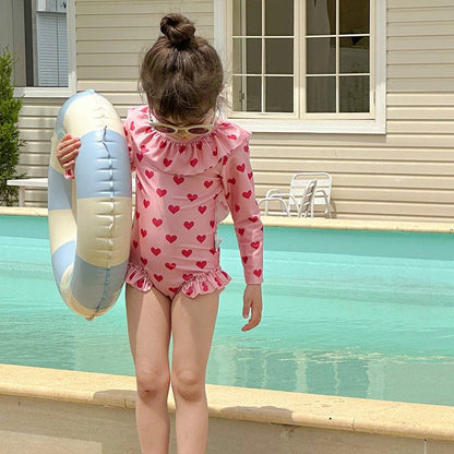 ベビー用水着 ガールズ水着 長袖ハートプリントワンピーススイムウェア【mh0010227】