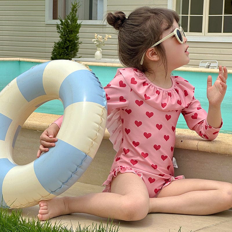 ベビー用水着 ガールズ水着 長袖ハートプリントワンピーススイムウェア【mh0010227】