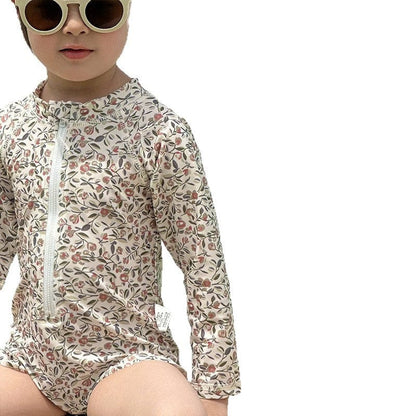 ベビー用水着 ガールズ水着 長袖ジップアップ花柄ワンピーススイムウェア【mh0010229】