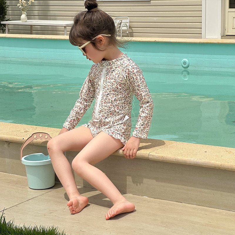 ベビー用水着 ガールズ水着 長袖ジップアップ花柄ワンピーススイムウェア【mh0010229】