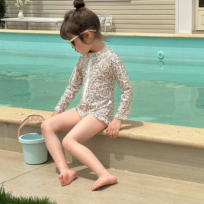 ベビー用水着 ガールズ水着 長袖ジップアップ花柄ワンピーススイムウェア【mh0010229】