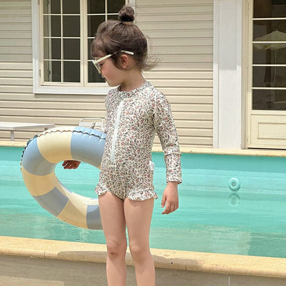 ベビー用水着 ガールズ水着 長袖ジップアップ花柄ワンピーススイムウェア【mh0010229】