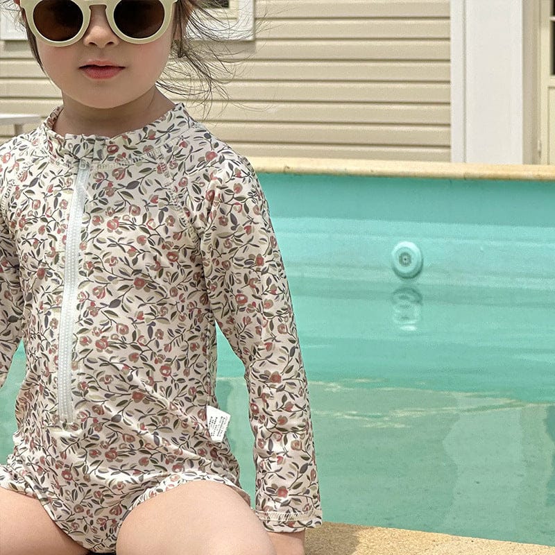 ベビー用水着 ガールズ水着 長袖ジップアップ花柄ワンピーススイムウェア【mh0010229】