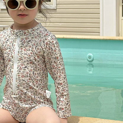 ベビー用水着 ガールズ水着 長袖ジップアップ花柄ワンピーススイムウェア【mh0010229】