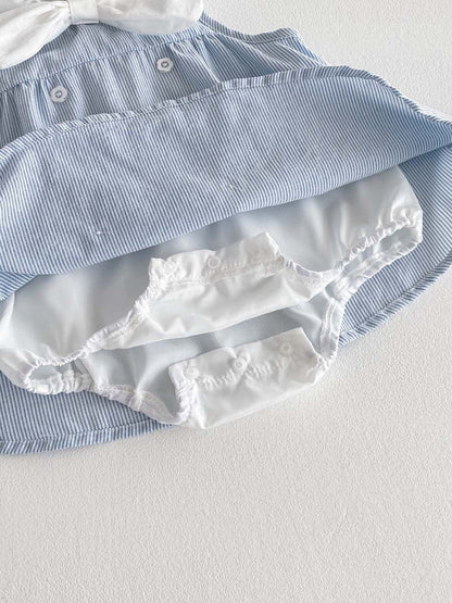 ノースリーブロンパース ストライプリボン襟ノースリーブワンピースロンパース【mh0010301】