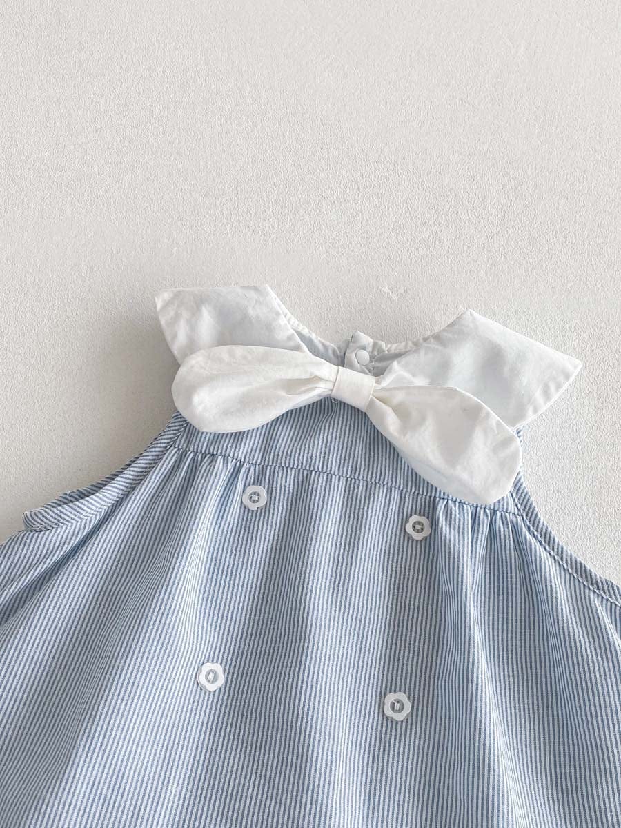 ノースリーブロンパース ストライプリボン襟ノースリーブワンピースロンパース【mh0010301】