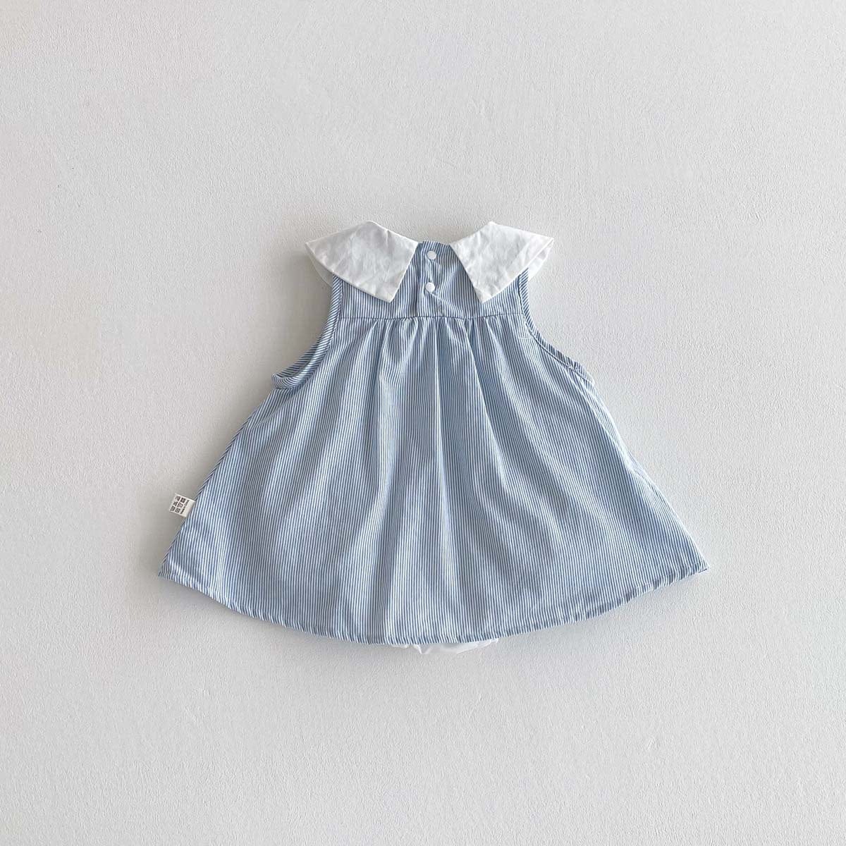 ノースリーブロンパース ストライプリボン襟ノースリーブワンピースロンパース【mh0010301】