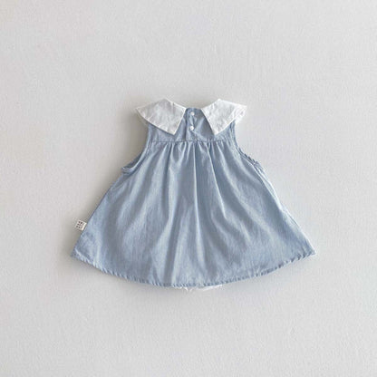 ノースリーブロンパース ストライプリボン襟ノースリーブワンピースロンパース【mh0010301】