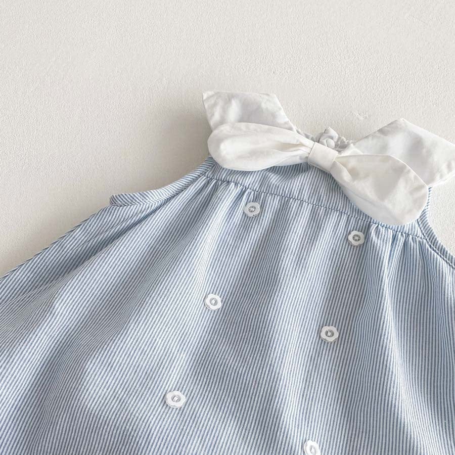 ノースリーブロンパース ストライプリボン襟ノースリーブワンピースロンパース【mh0010301】