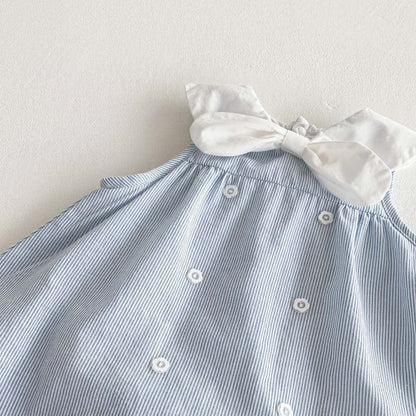 ノースリーブロンパース ストライプリボン襟ノースリーブワンピースロンパース【mh0010301】