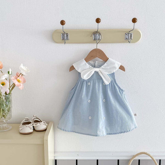 ノースリーブロンパース ストライプリボン襟ノースリーブワンピースロンパース【mh0010301】