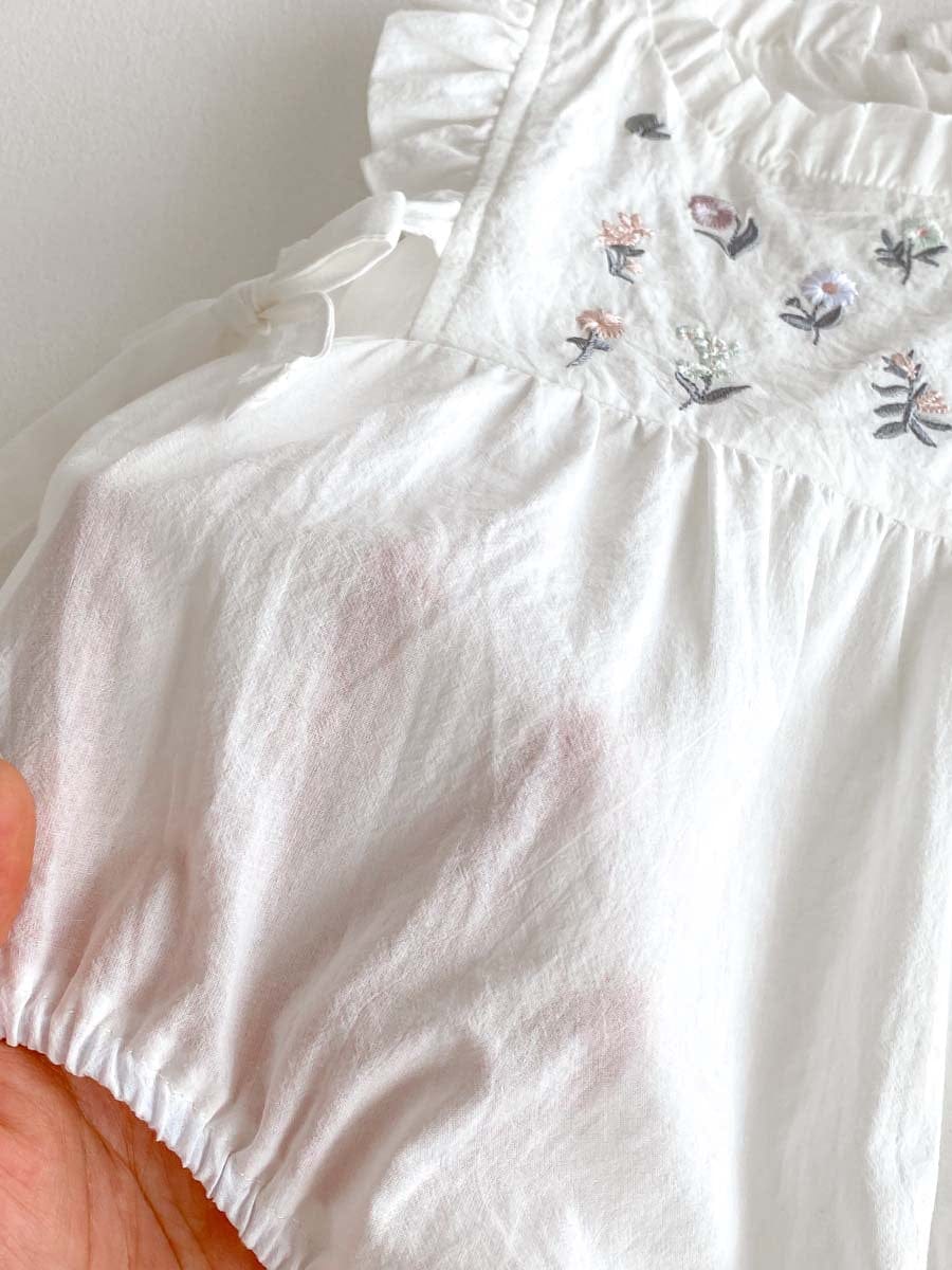 ノースリーブロンパース フラワー刺繍フリルノースリーブロンパース【mh0010302】