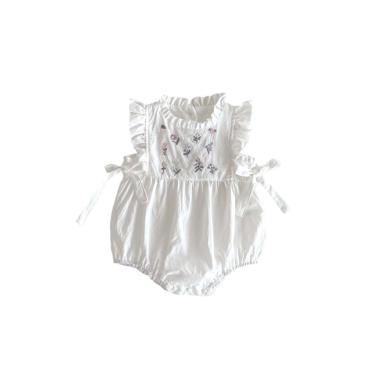 ノースリーブロンパース フラワー刺繍フリルノースリーブロンパース【mh0010302】