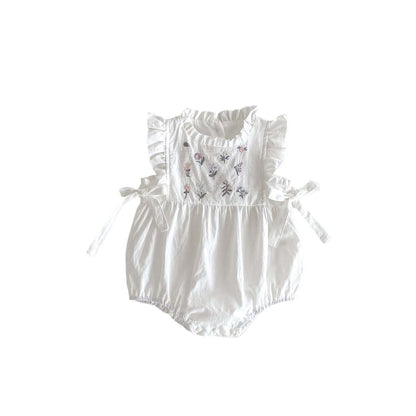 ノースリーブロンパース フラワー刺繍フリルノースリーブロンパース【mh0010302】