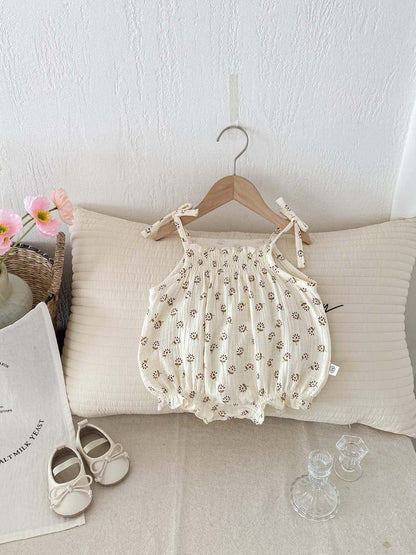 ノースリーブロンパース フラワー/ストライプキャミソールロンパース【mh0010303】