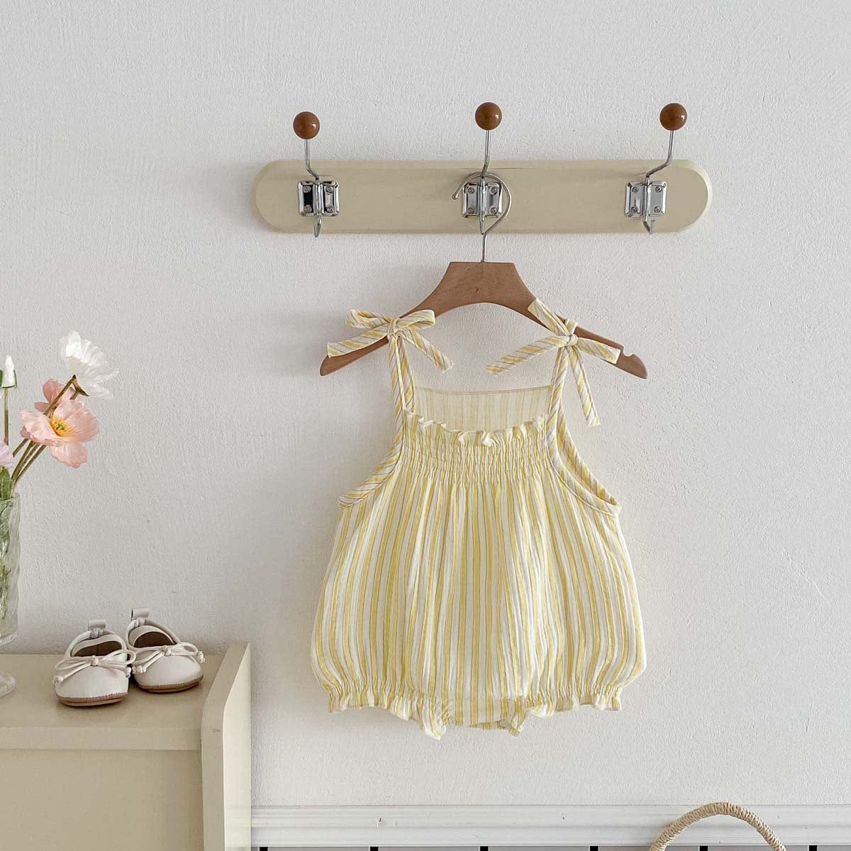 ノースリーブロンパース フラワー/ストライプキャミソールロンパース【mh0010303】