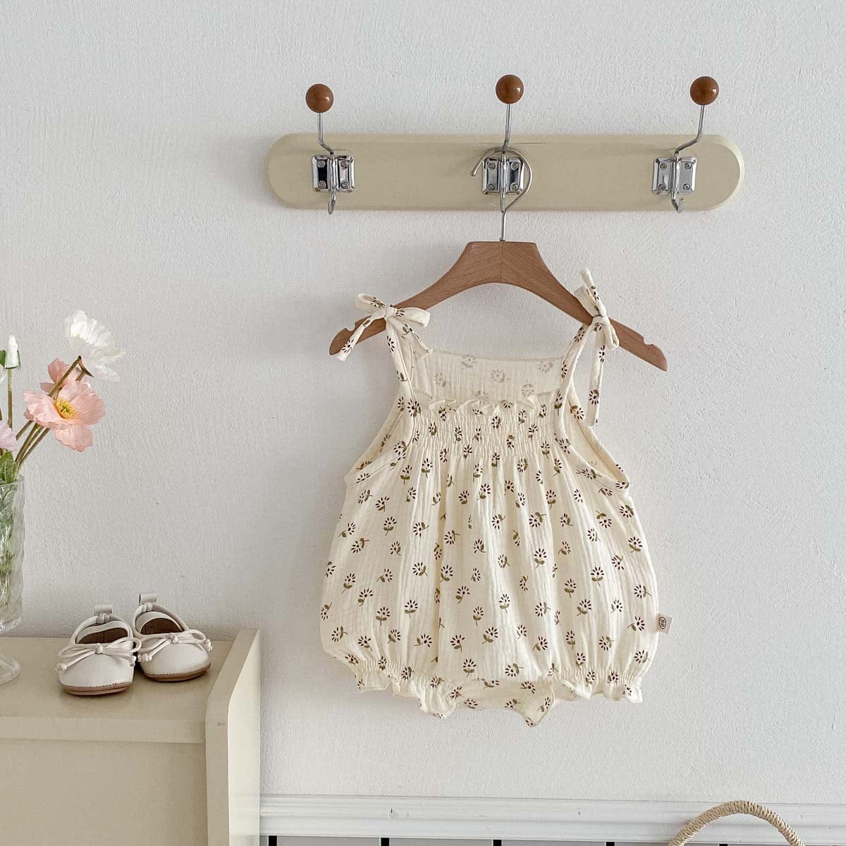 ノースリーブロンパース フラワー/ストライプキャミソールロンパース【mh0010303】