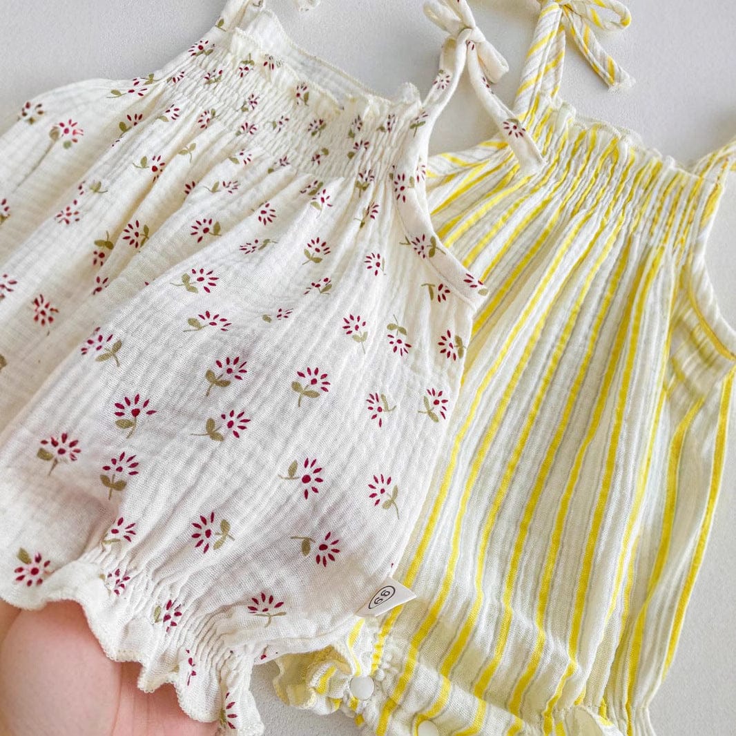 ノースリーブロンパース フラワー/ストライプキャミソールロンパース【mh0010303】