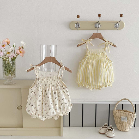 ノースリーブロンパース フラワー/ストライプキャミソールロンパース【mh0010303】