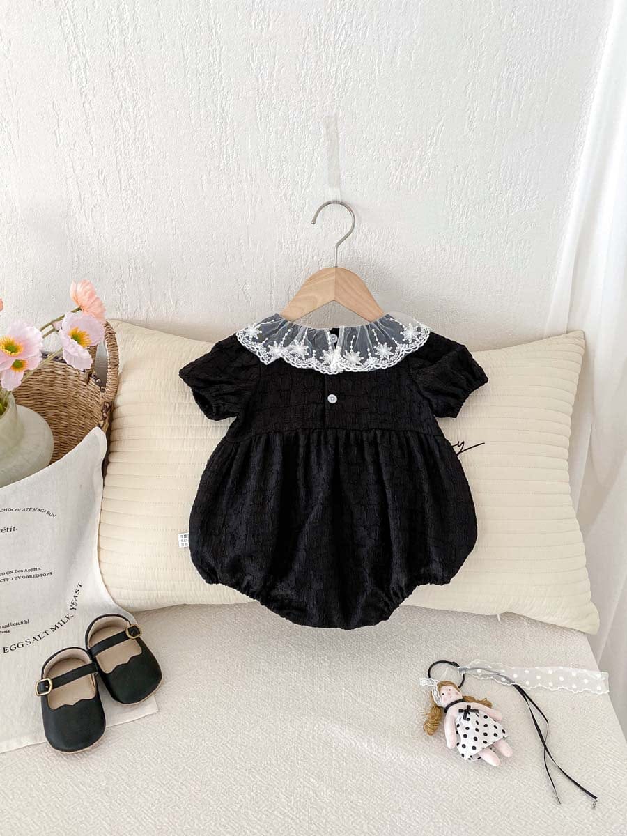 半袖ロンパース ラッフルレース襟半袖パフスリーブロンパース【mh0010304】