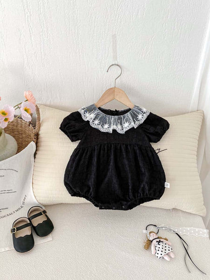 半袖ロンパース ラッフルレース襟半袖パフスリーブロンパース【mh0010304】