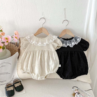 半袖ロンパース ラッフルレース襟半袖パフスリーブロンパース【mh0010304】