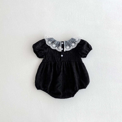 半袖ロンパース ラッフルレース襟半袖パフスリーブロンパース【mh0010304】