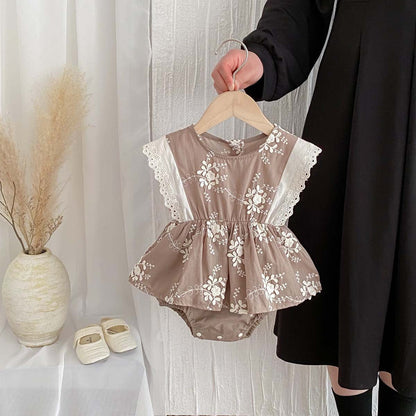 ノースリーブロンパース フラワーエンボス刺繍ノースリーブスカートロンパース【mh0010307】