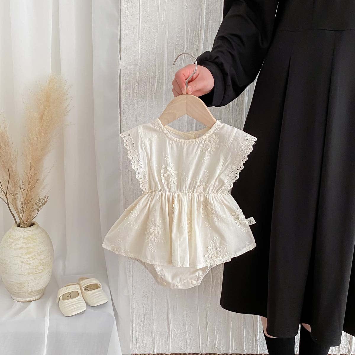 ノースリーブロンパース フラワーエンボス刺繍ノースリーブスカートロンパース【mh0010307】