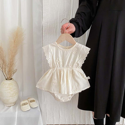 ノースリーブロンパース フラワーエンボス刺繍ノースリーブスカートロンパース【mh0010307】