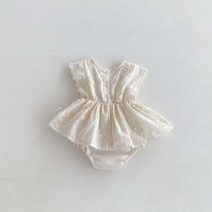 ノースリーブロンパース フラワーエンボス刺繍ノースリーブスカートロンパース【mh0010307】