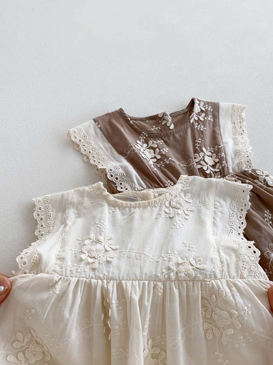 ノースリーブロンパース フラワーエンボス刺繍ノースリーブスカートロンパース【mh0010307】