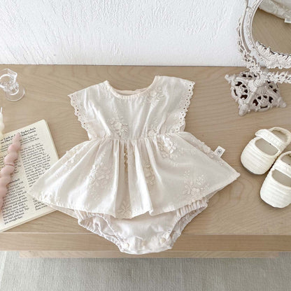 ノースリーブロンパース フラワーエンボス刺繍ノースリーブスカートロンパース【mh0010307】