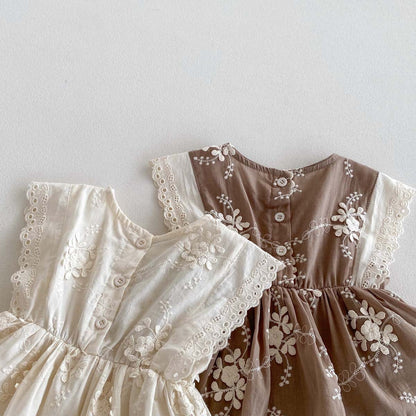 ノースリーブロンパース フラワーエンボス刺繍ノースリーブスカートロンパース【mh0010307】