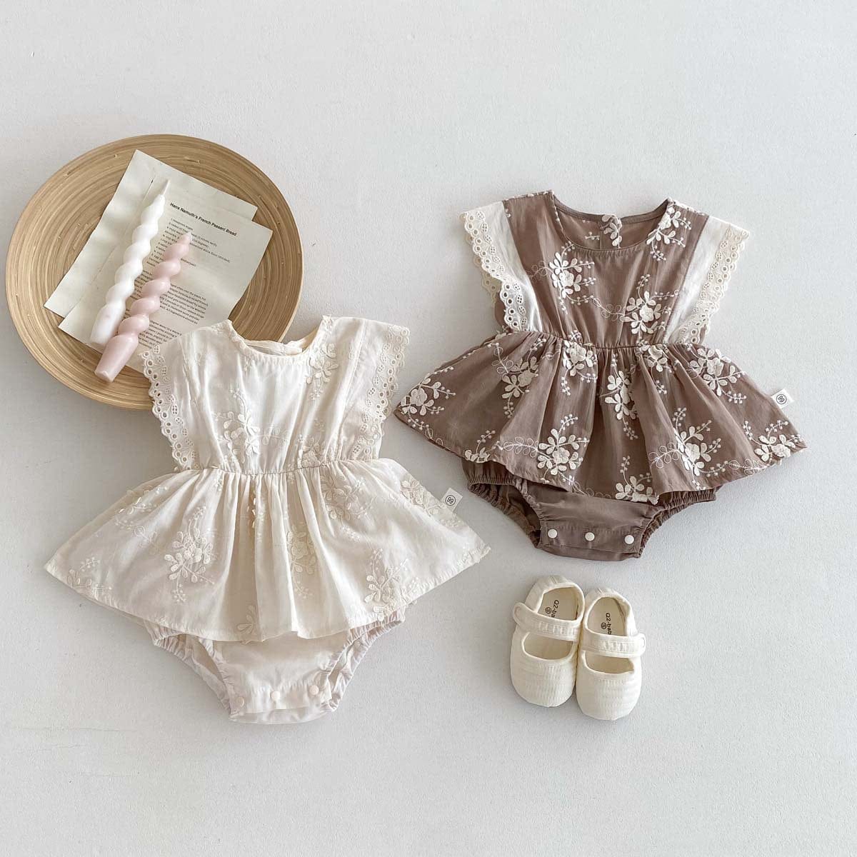 ノースリーブロンパース フラワーエンボス刺繍ノースリーブスカートロンパース【mh0010307】