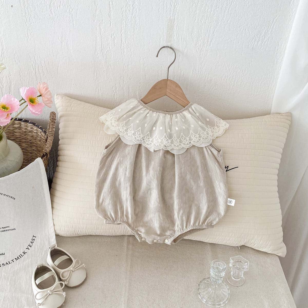 ノースリーブロンパース レースビッグラッフル襟ノースリーブロンパース【mh0010308】