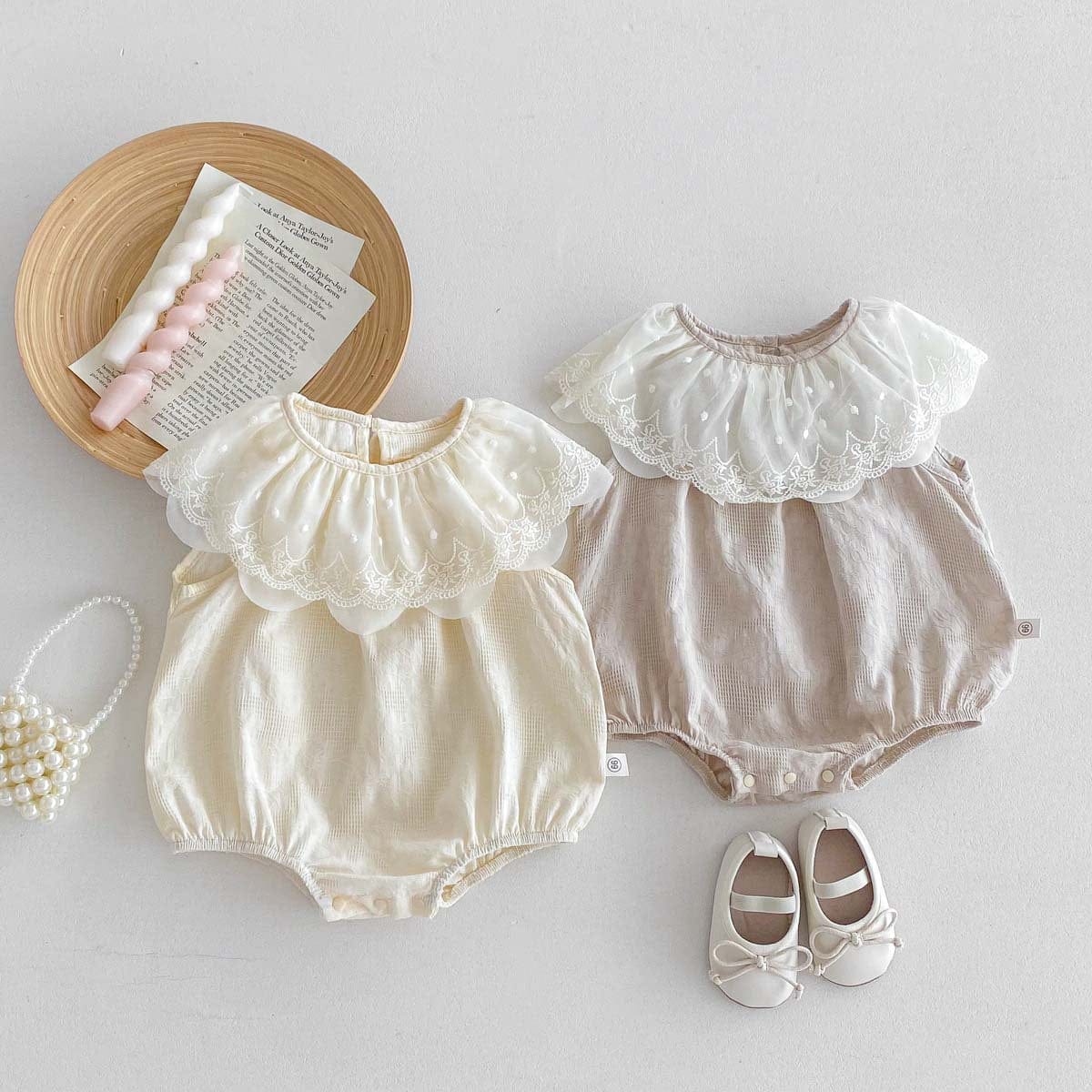 ノースリーブロンパース レースビッグラッフル襟ノースリーブロンパース【mh0010308】