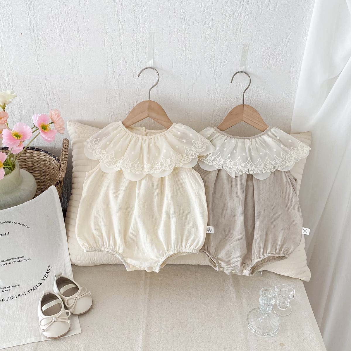 ノースリーブロンパース レースビッグラッフル襟ノースリーブロンパース【mh0010308】