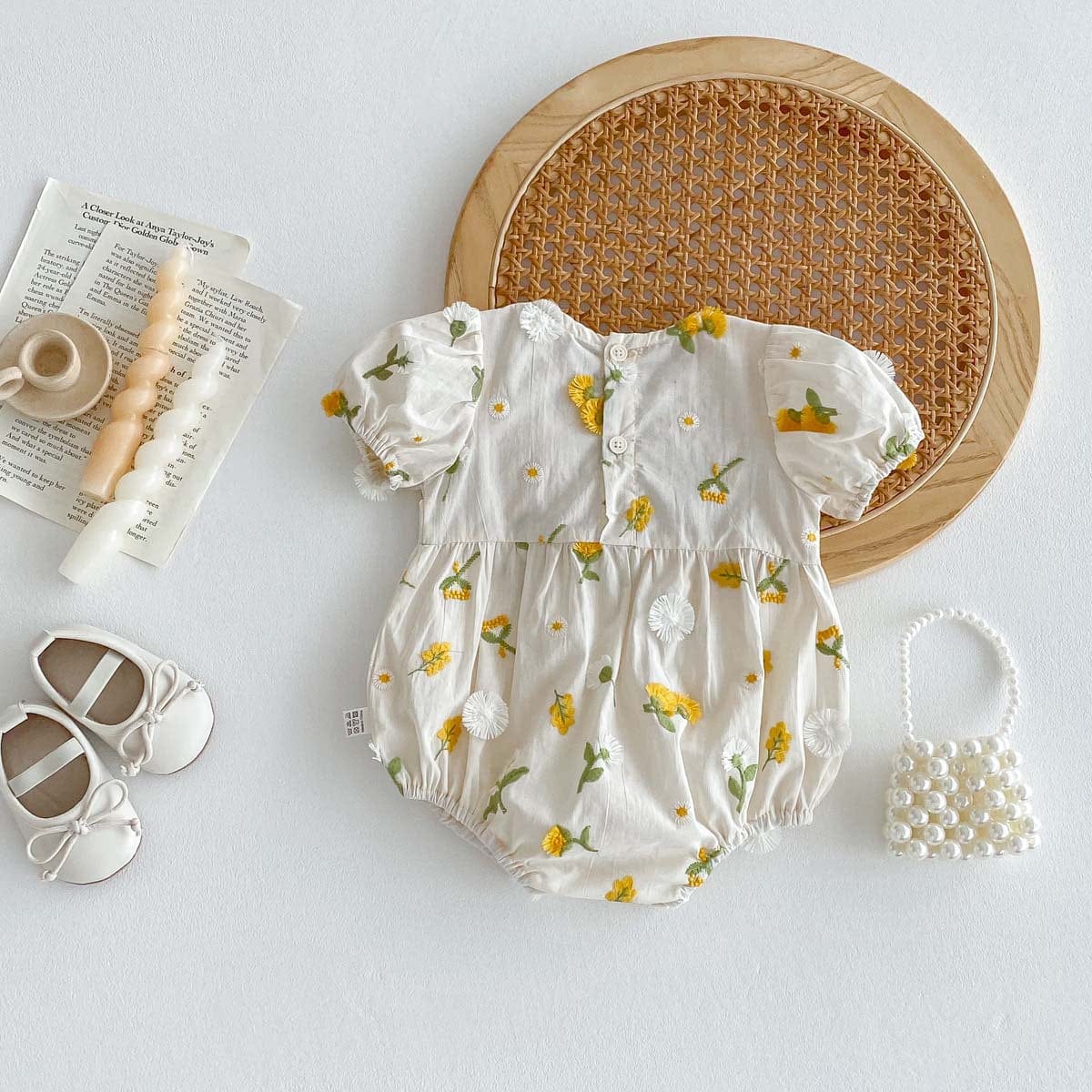 半袖ロンパース フラワー刺繍半袖ロンパース【mh0010309】