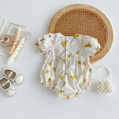 半袖ロンパース フラワー刺繍半袖ロンパース【mh0010309】