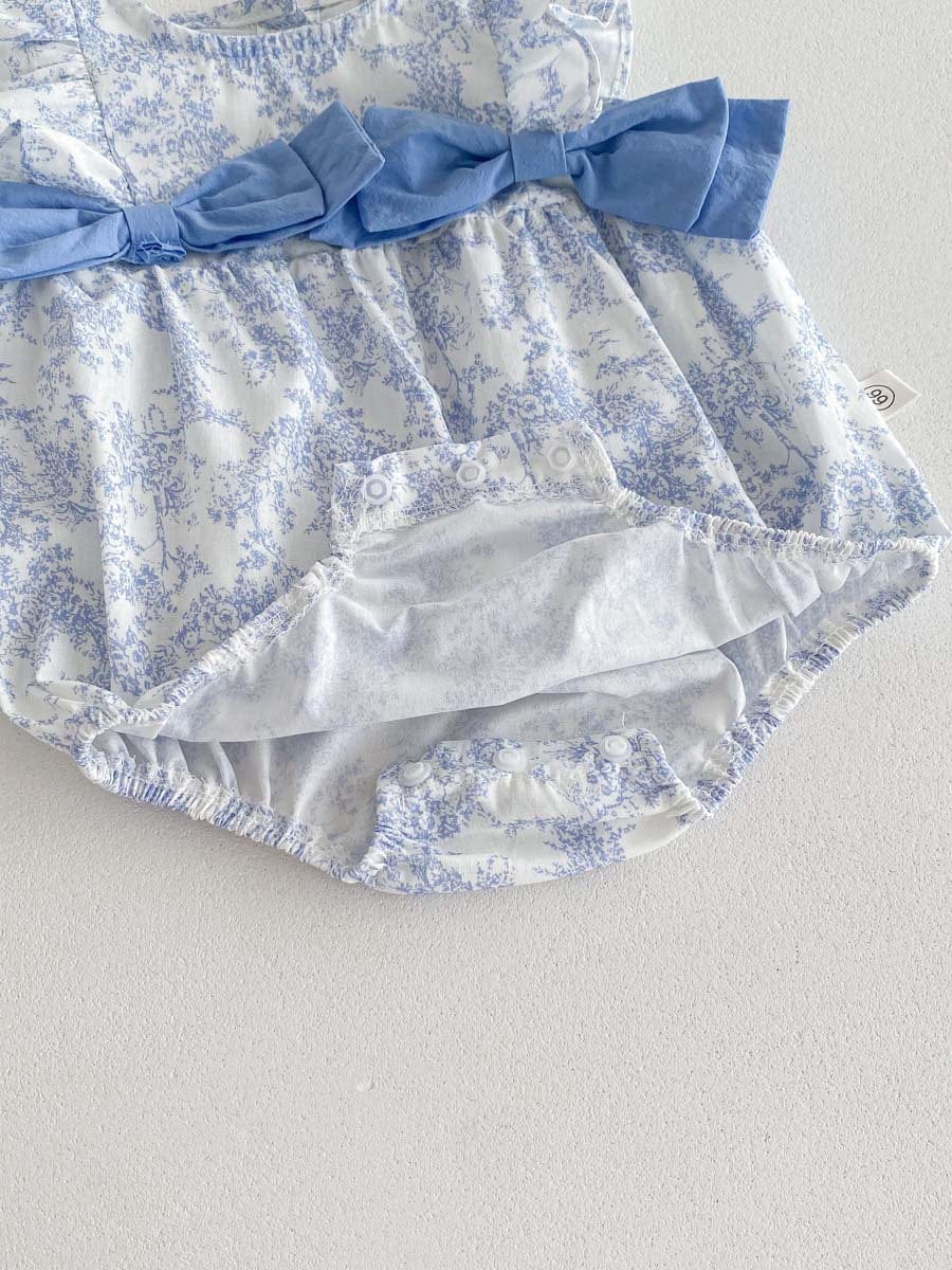 ノースリーブロンパース ビッグリボンフリル袖ロンパース+帽子セット【mh0010310】