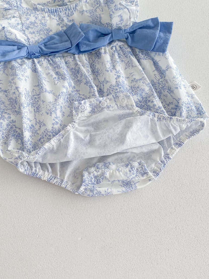 ノースリーブロンパース ビッグリボンフリル袖ロンパース+帽子セット【mh0010310】