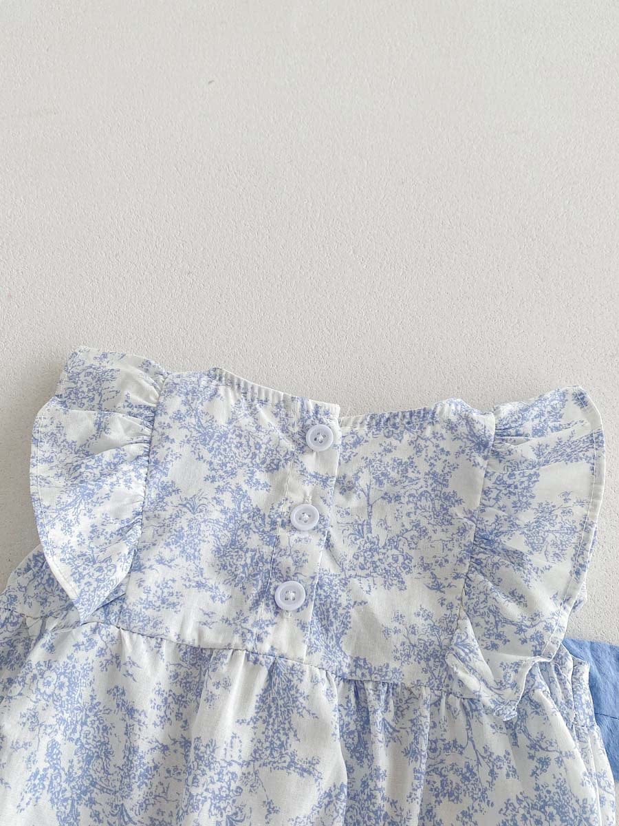 ノースリーブロンパース ビッグリボンフリル袖ロンパース+帽子セット【mh0010310】