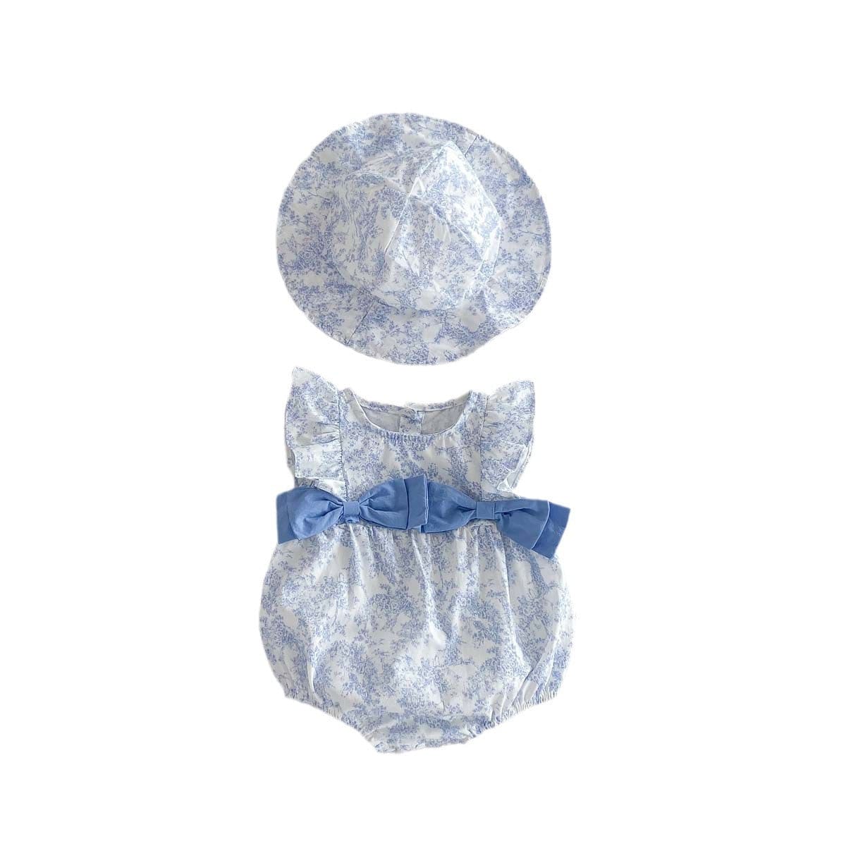 ノースリーブロンパース ビッグリボンフリル袖ロンパース+帽子セット【mh0010310】